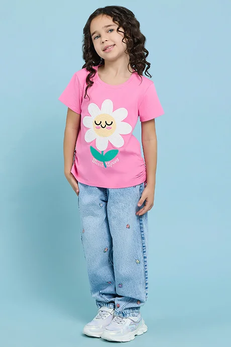 R&B Embroidered T-Shirt with Crew Neck and Short Sleeves