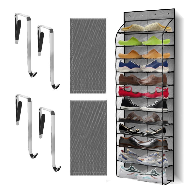 Kotkn Over The Door Shoe Organizer with 12 Large Breathable Pockets - Durable Hanging Storage for the Entire Family's Shoes (Gray) - Image 1