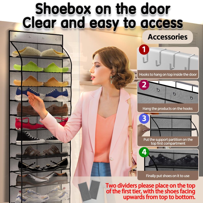 Kotkn Over The Door Shoe Organizer with 12 Large Breathable Pockets - Durable Hanging Storage for the Entire Family's Shoes (Gray) - Image 5