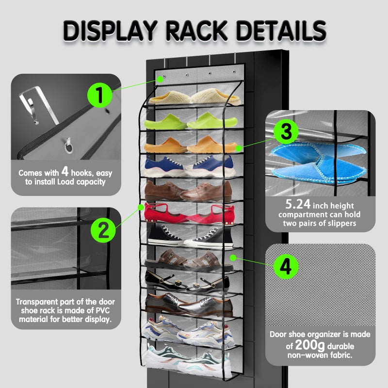 Kotkn Over The Door Shoe Organizer with 12 Large Breathable Pockets - Durable Hanging Storage for the Entire Family's Shoes (Gray) - Image 3