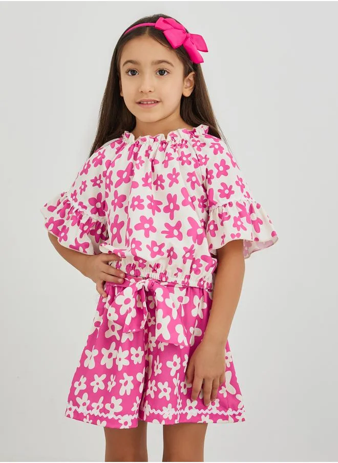 Styli Styli Girls Floral Print Short Sleeve Top and Shorts Set