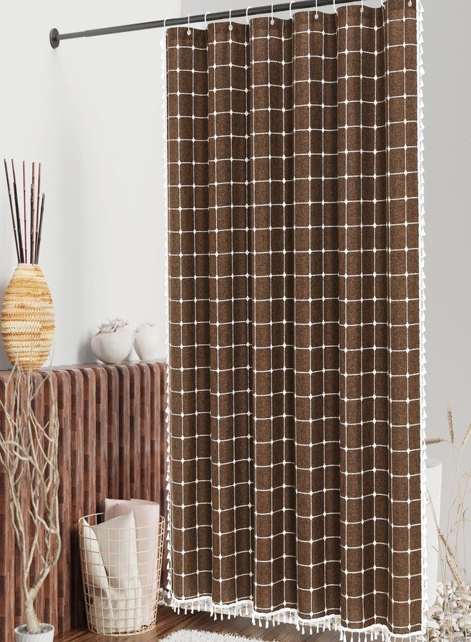 MitoVilla Brown Boho Shower Curtains for Modern Farmhouse Bathroom Decor, Country Thick Polyester Linen Fabric Shower Curtain with Tassel, 72 x 72 - Image 2