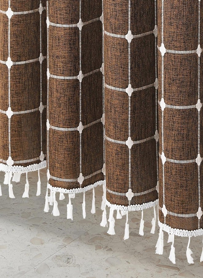 MitoVilla Brown Boho Shower Curtains for Modern Farmhouse Bathroom Decor, Country Thick Polyester Linen Fabric Shower Curtain with Tassel, 72 x 72 - Image 5
