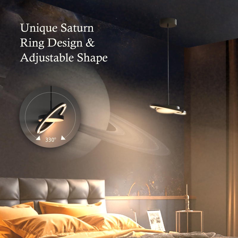 FIMEI LED Saturn Pendant Lights, 3000-6000K Dimmable Adjustable Hanging Chandelier Saturn Ring Design for Dining Room Kitchen Island Entryway Bedroom Foyer Black (Black, 1) - Image 4