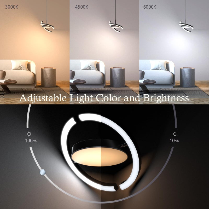 FIMEI LED Saturn Pendant Lights, 3000-6000K Dimmable Adjustable Hanging Chandelier Saturn Ring Design for Dining Room Kitchen Island Entryway Bedroom Foyer Black (Black, 1) - Image 2