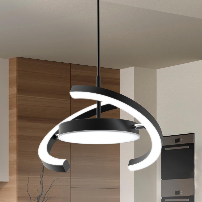 FIMEI LED Saturn Pendant Lights, 3000-6000K Dimmable Adjustable Hanging Chandelier Saturn Ring Design for Dining Room Kitchen Island Entryway Bedroom Foyer Black (Black, 1) - Image 1