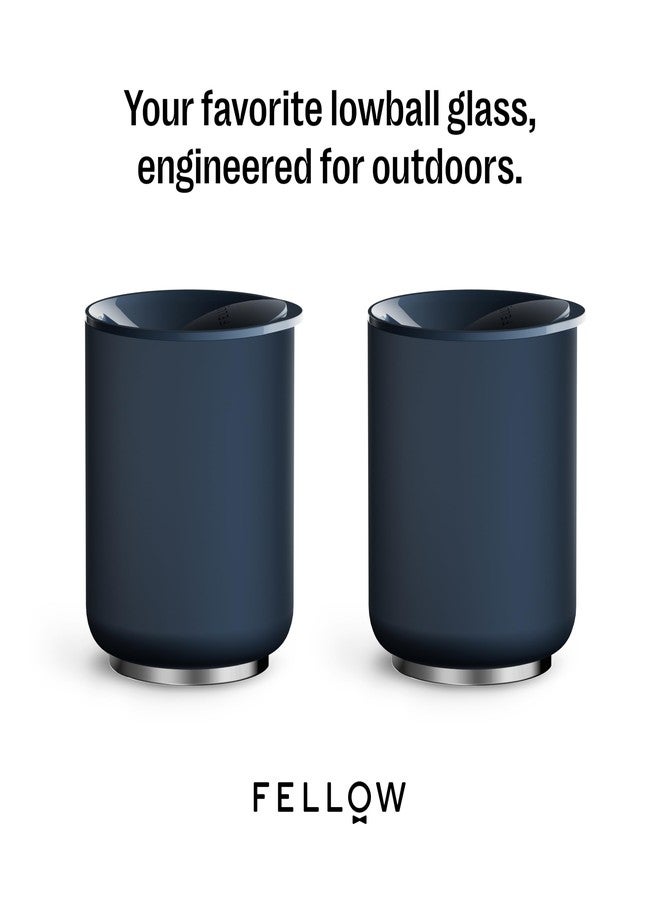 FELLOW طقم أكواب فلو روكي المنخفضة عدد 2 - أكواب كوكتيل معزولة من الفولاذ المقاوم للصدأ مع داخل خزفي وغطاء دوار - 10 أونصات، أزرق حجري - Image 2
