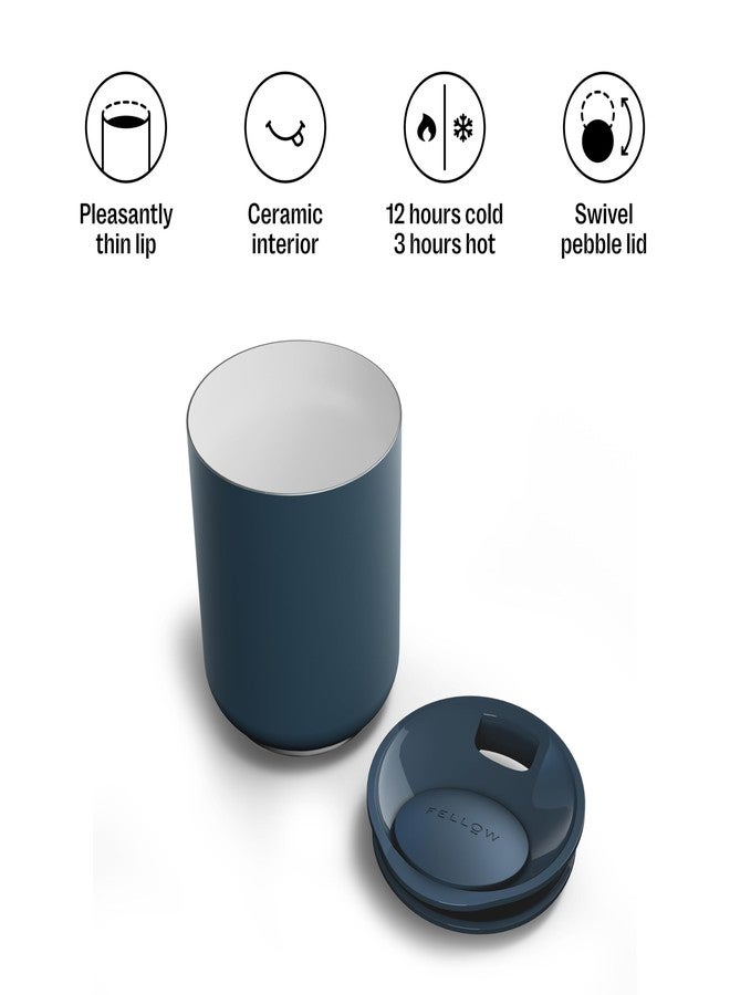 FELLOW طقم أكواب فلو روكي المنخفضة عدد 2 - أكواب كوكتيل معزولة من الفولاذ المقاوم للصدأ مع داخل خزفي وغطاء دوار - 10 أونصات، أزرق حجري - Image 4