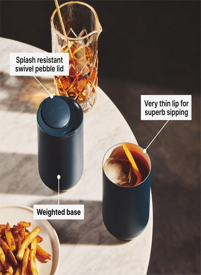 FELLOW طقم أكواب فلو روكي المنخفضة عدد 2 - أكواب كوكتيل معزولة من الفولاذ المقاوم للصدأ مع داخل خزفي وغطاء دوار - 10 أونصات، أزرق حجري - Image 3