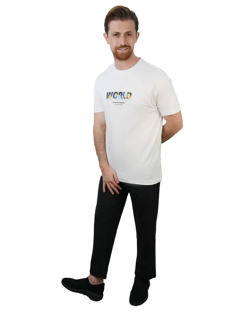 جيوردانو تيشيرت رجالي قطن جيرسي بقصة ضيقة وياقة دائرية وطبعة جرافيك