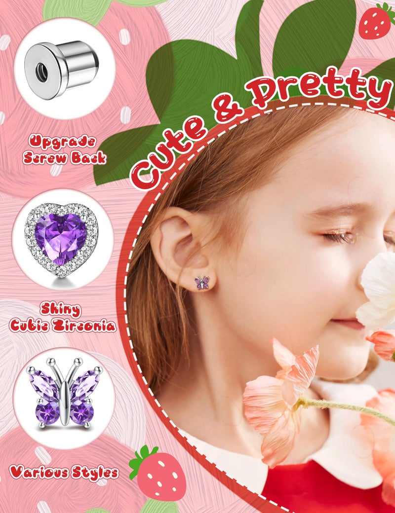 THUNARAZ Hypoallergenic Screw Back Earrings for Girls Women Surgical Stainless Steel Stud Earrings for Sensitive Ears Cute Butterfly Flower Heart CZ Earring Kid Toddler Girls Jewelry Gift 2 - Image 3