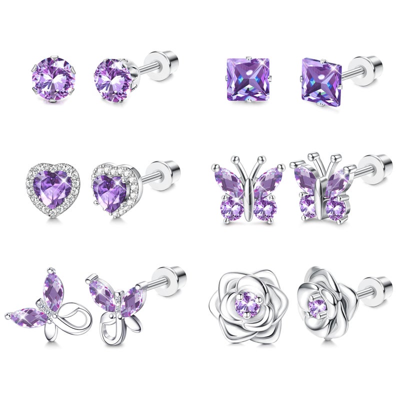 THUNARAZ Hypoallergenic Screw Back Earrings for Girls Women Surgical Stainless Steel Stud Earrings for Sensitive Ears Cute Butterfly Flower Heart CZ Earring Kid Toddler Girls Jewelry Gift 2 - Image 1