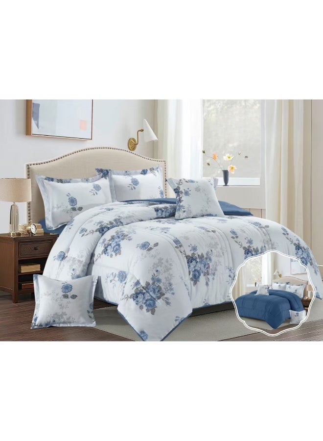 بلو سكاي مفرش سرير نفرين فندقي فاخر – طقم لحاف بحشوة 6 قطع – طقم مفارش يتكون من مفرش  بحشوة وشرشف مطاطي و 2 كيس مخدة و 2 كيس وسادة مربعة – طقم نوم ناعم ومريح - مقاس المفرش 260X240 سم - Image 1