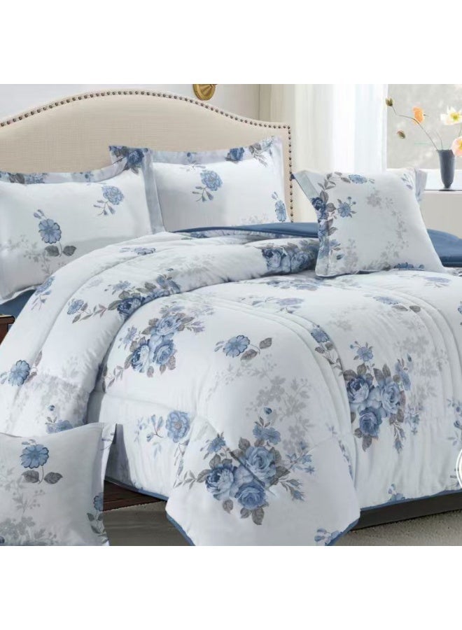 بلو سكاي مفرش سرير نفرين فندقي فاخر – طقم لحاف بحشوة 6 قطع – طقم مفارش يتكون من مفرش  بحشوة وشرشف مطاطي و 2 كيس مخدة و 2 كيس وسادة مربعة – طقم نوم ناعم ومريح - مقاس المفرش 260X240 سم - Image 4