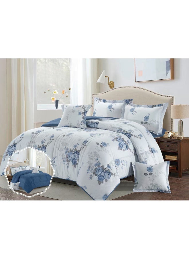 بلو سكاي مفرش سرير نفرين فندقي فاخر – طقم لحاف بحشوة 6 قطع – طقم مفارش يتكون من مفرش  بحشوة وشرشف مطاطي و 2 كيس مخدة و 2 كيس وسادة مربعة – طقم نوم ناعم ومريح - مقاس المفرش 260X240 سم - Image 3