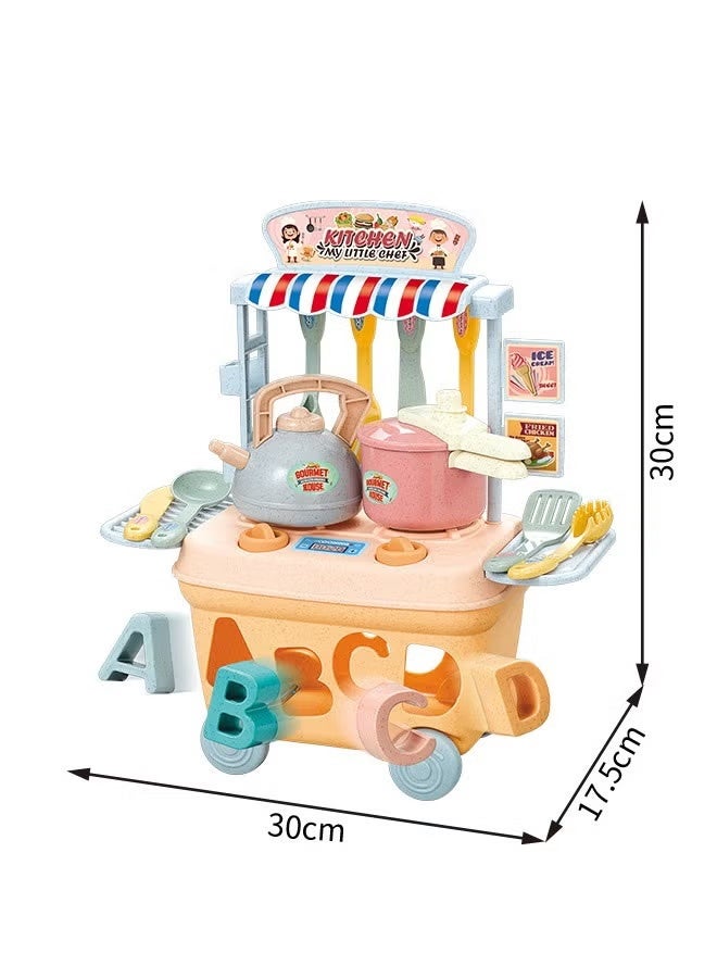 4-in-1 Kids Kitchen Cart Toy Set with Ice Cream Cart & Cooking Utensils - Pretend Play Toys for Toddlers, Indoor Outdoor Role Play Game Gift for Girls Boys Ages 3-6 - Image 2