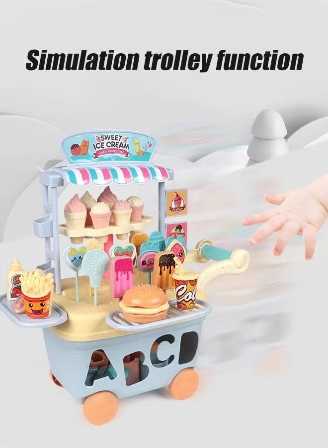 4-in-1 Kids Kitchen Cart Toy Set with Ice Cream Cart & Cooking Utensils - Pretend Play Toys for Toddlers, Indoor Outdoor Role Play Game Gift for Girls Boys Ages 3-6 - Image 5