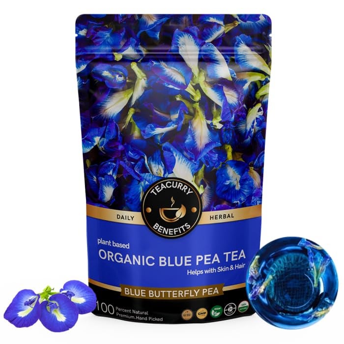 Teacurry Organic Blue Butterfly Pea Tea (200 Grams) - Helps with Skin Glow, Hair Care and Mood - Using 100% Pure and Naturally Pea Flower Tea - Image 1