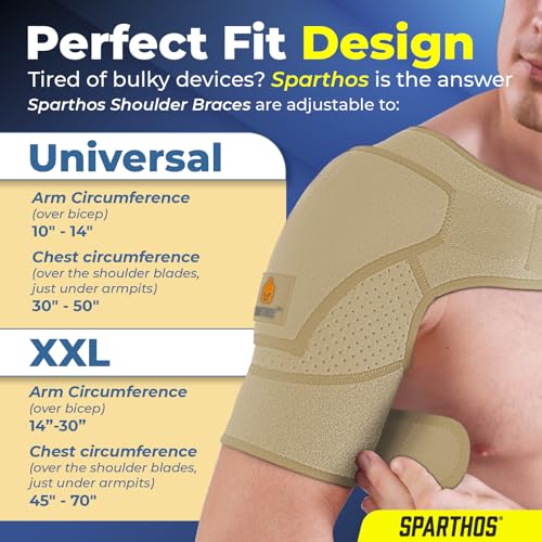 Sparthos Shoulder Brace - Support and Compression Sleeve for Torn Rotator Cuff, AC Joint Pain Relief - Arm Immobilizer Wrap, Ice Pack Pocket, Stability Strap, Dislocated Sholder - for Men and Women - Beige - Image 4