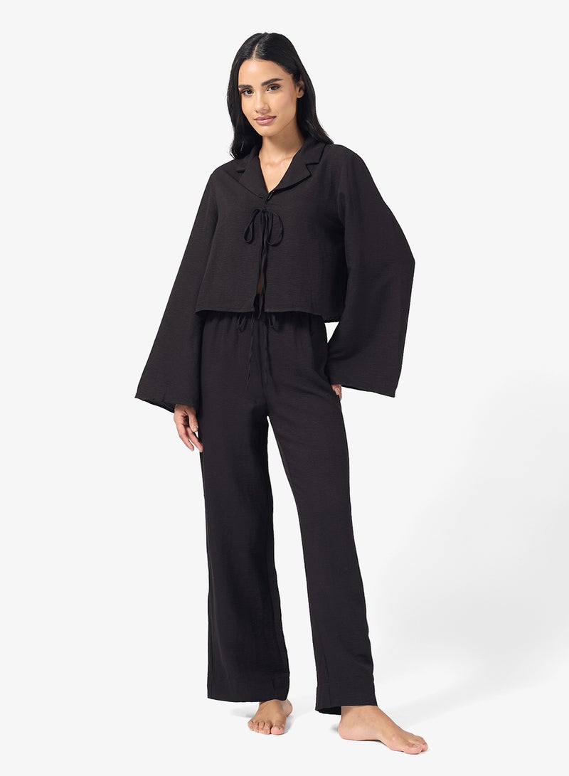 جينجر طقم قميص وبيجامة بتفاصيل فيونكة للمنتجع - Image 5