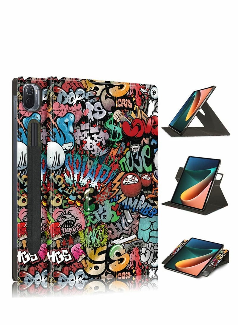 SYOSI Case for Xiaomi Mi Pad 5 case Pro Elastic Strap Pen Holder Stand Auto Sleep Wake Up Function Cover PU Leather Tablet Cases Graffiti  - Image 1