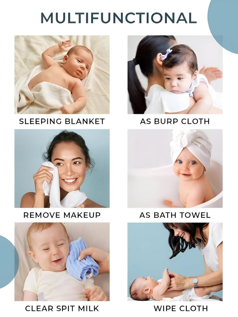 JUST GOODS Organic 100% Cotton Muslin Baby Bath Towel - Super Absorbent, Extra Soft, Eco-Friendly, Multi-Use for Newborns, Infants, Kids Boys & Girls - 105x105 CM (Blue) - Image 4