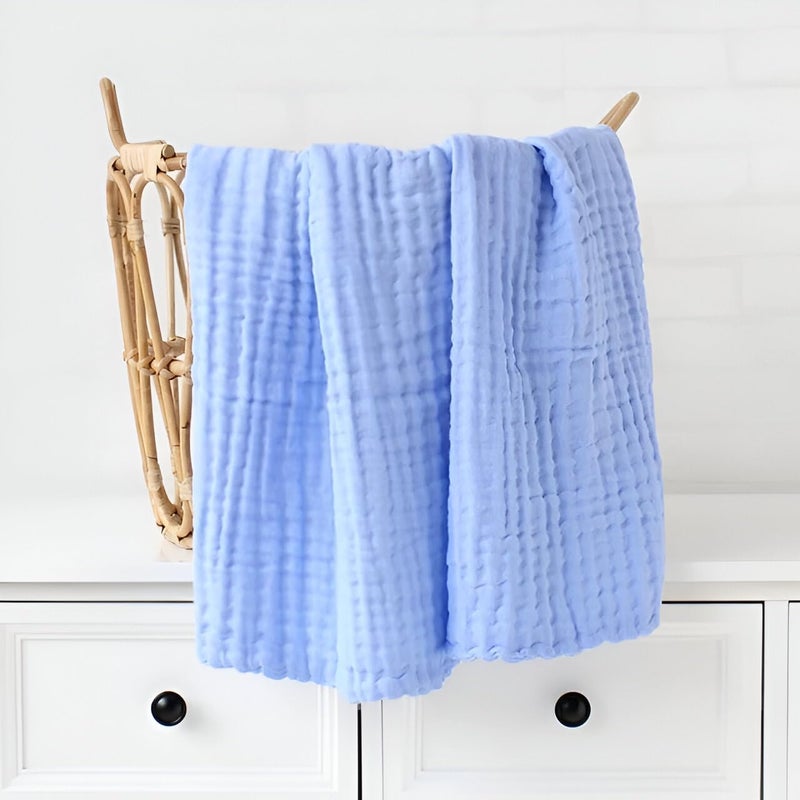 JUST GOODS Organic 100% Cotton Muslin Baby Bath Towel - Super Absorbent, Extra Soft, Eco-Friendly, Multi-Use for Newborns, Infants, Kids Boys & Girls - 105x105 CM (Blue) - Image 1