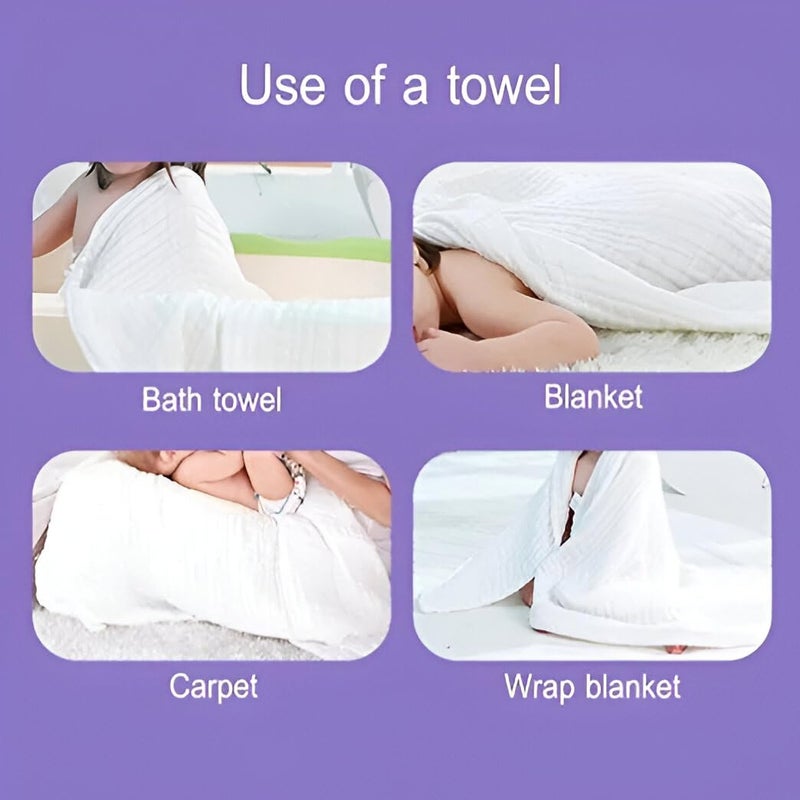 JUST GOODS Organic 100% Cotton Muslin Baby Bath Towel - Super Absorbent, Extra Soft, Eco-Friendly, Multi-Use for Newborns, Infants, Kids Boys & Girls - 105x105 CM (Blue) - Image 3