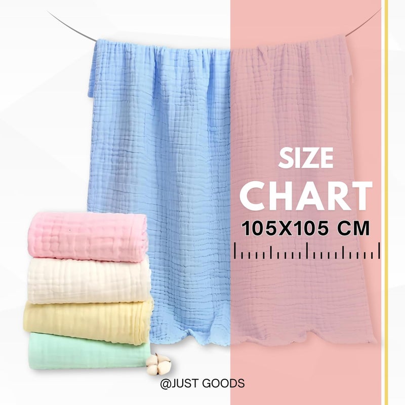 JUST GOODS Organic 100% Cotton Muslin Baby Bath Towel - Super Absorbent, Extra Soft, Eco-Friendly, Multi-Use for Newborns, Infants, Kids Boys & Girls - 105x105 CM (Blue) - Image 2