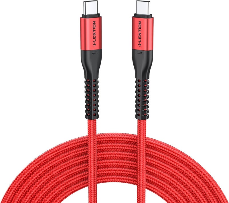 LENTION USB C to USB C Cable 3.3ft 60W, Type C 20V/3A Fast Charging Braided Cord Compatible 2025-2016 MacBook Pro, New Mac Air/iPhone 17, Surface, Samsung Galaxy S25/S24/S23/S22/Plus/Note, More (Red) - Image 1