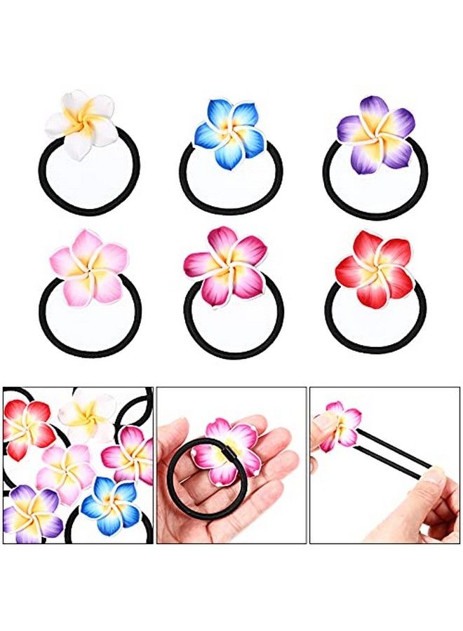 Lurrose 12Pcs Plumeria Hair Ties Soft Ceramic Hair Ring Flower Hair Rope Black Rubber Band Flower Hair Bands For Girls - Image 4