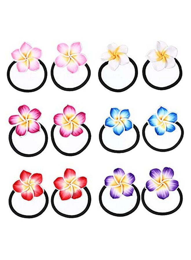Lurrose 12Pcs Plumeria Hair Ties Soft Ceramic Hair Ring Flower Hair Rope Black Rubber Band Flower Hair Bands For Girls - Image 3