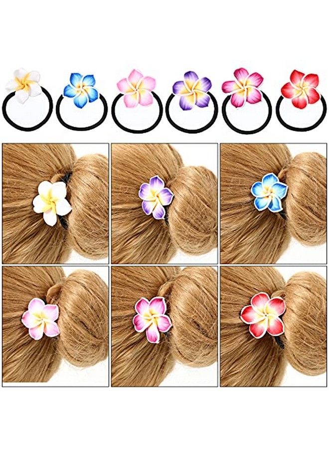 Lurrose 12Pcs Plumeria Hair Ties Soft Ceramic Hair Ring Flower Hair Rope Black Rubber Band Flower Hair Bands For Girls - Image 5