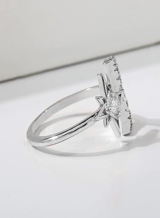 Artilady Cz Moon Star Rings for Women - Open Ring AAAA Cubic Zirconia Moon and Star Open Band Ring, Adjustable for US 5-9 - Image 5