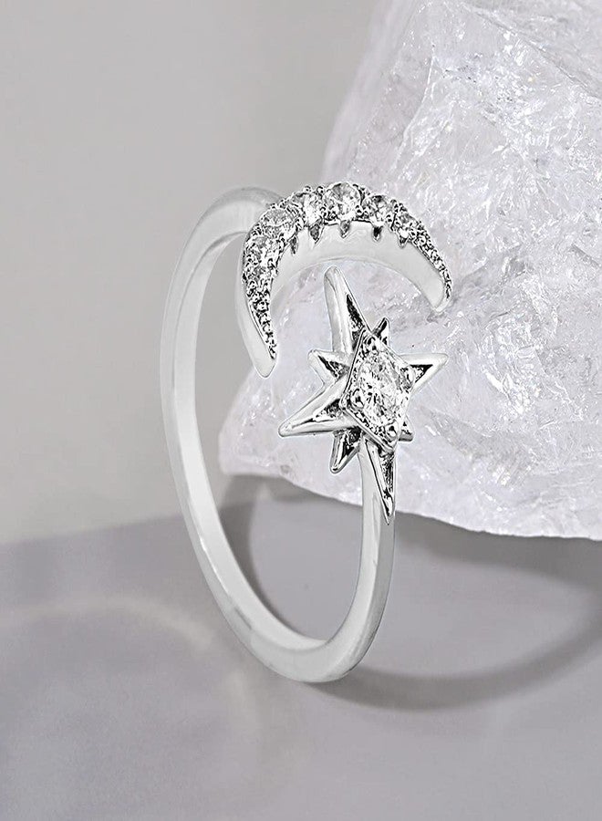 Artilady Cz Moon Star Rings for Women - Open Ring AAAA Cubic Zirconia Moon and Star Open Band Ring, Adjustable for US 5-9 - Image 3