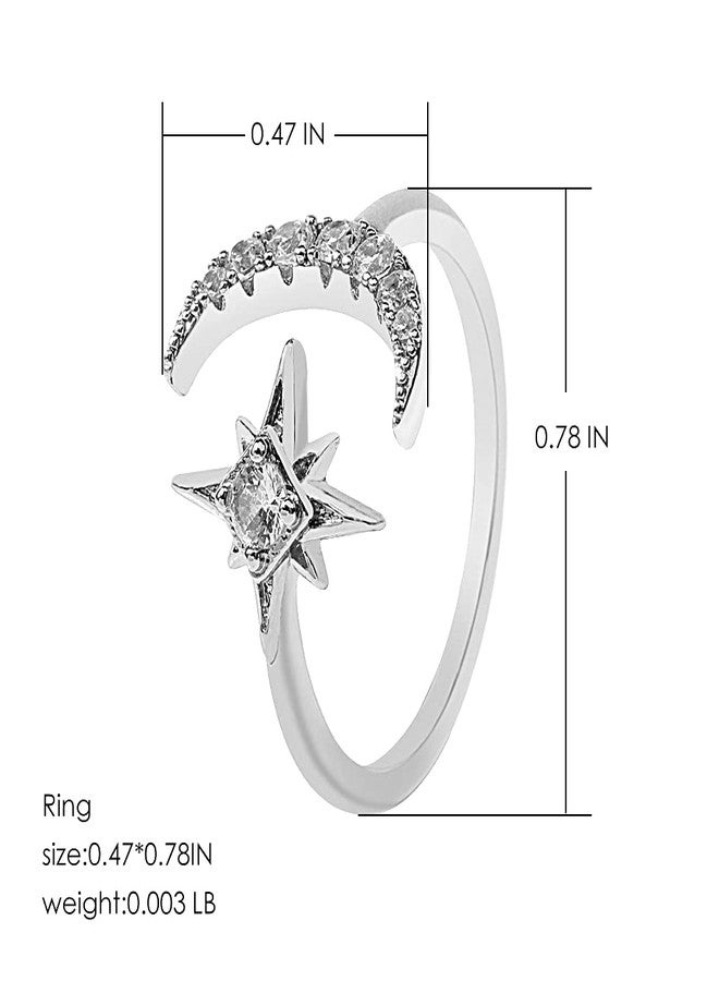 Artilady Cz Moon Star Rings for Women - Open Ring AAAA Cubic Zirconia Moon and Star Open Band Ring, Adjustable for US 5-9 - Image 4