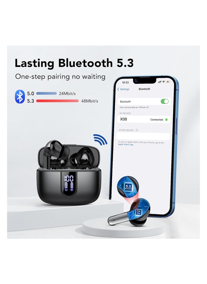Easy Life Bluetooth earbuds earphones, Noise canceling Waterproof In Ear Earphones, Wireless Bluetooth 5.3 with 50H Deep Bass, 2025 Wireless Headphones, Noise Canceling Earbuds with 4 ENC Mic, IPX7 Waterproof  - Image 1