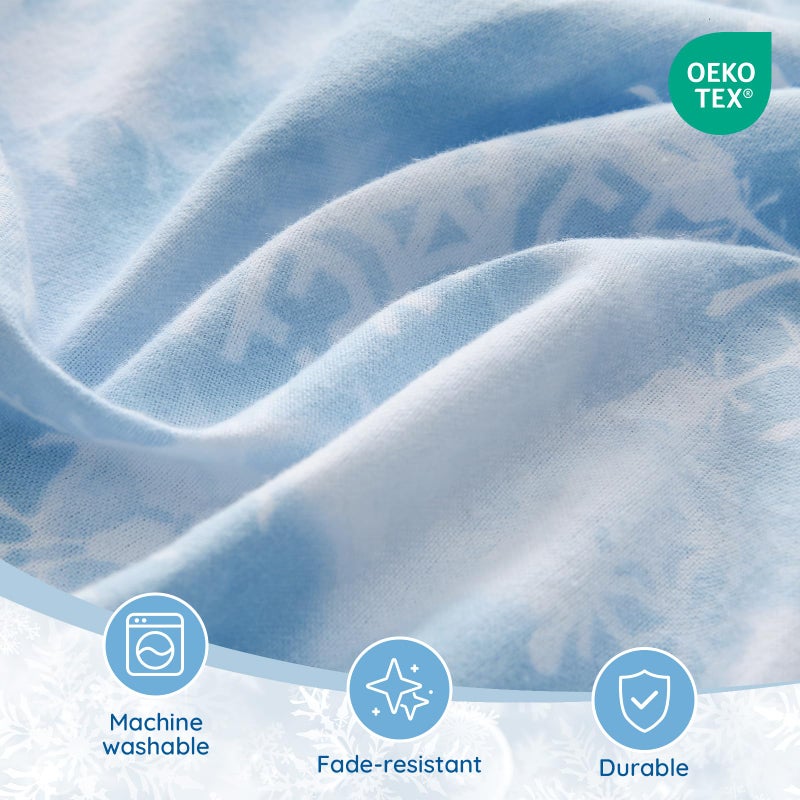 LONAVA 100% Cotton Flannel Sheet Set 4 Pieces, Heavy-Duty Fluffy Flannel Design, Thermal Lock Technology, 16 inch Deep Pocket Cozy Soft Bedsheets,(King,Snowflake) - Image 4