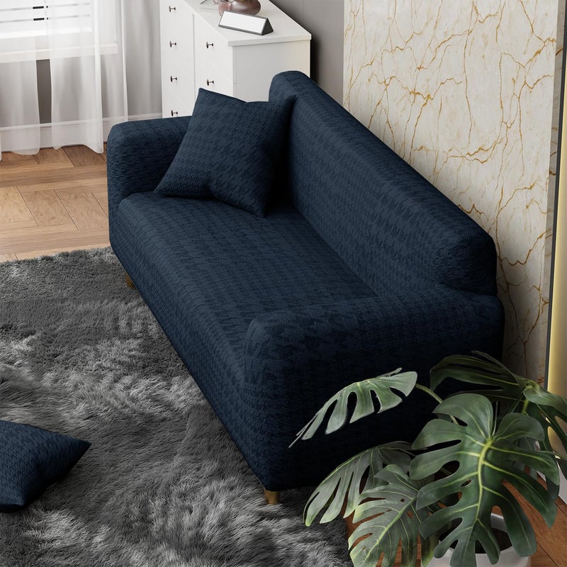 Lukzer 3 Seater Pastel Marine Blue Square Knit Pattern Sofa Cover 240 GSM Universal Sofa Cover with 2 Cushion Cover Stretch Fit Jacquard Fabric AntiSlipWashable Protector 180230cmSC18003 - Image 3