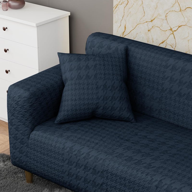 Lukzer 3 Seater Pastel Marine Blue Square Knit Pattern Sofa Cover 240 GSM Universal Sofa Cover with 2 Cushion Cover Stretch Fit Jacquard Fabric AntiSlipWashable Protector 180230cmSC18003 - Image 5