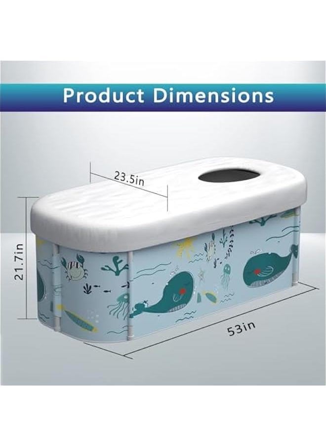 MIXDE 140CM/53 Extra Large Portable Foldable Bathtub with Cover for Adult, Family SPA Soaking Tub for Small Bathroom, Thicken Multiple Layer Bathtub with Lid for Shower Stall (Ocean Style)  - Image 2