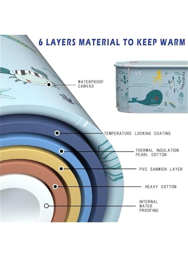 MIXDE 140CM/53 Extra Large Portable Foldable Bathtub with Cover for Adult, Family SPA Soaking Tub for Small Bathroom, Thicken Multiple Layer Bathtub with Lid for Shower Stall (Ocean Style)  - Image 3
