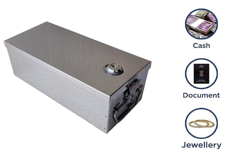 GinoSet ® Stainless Steel Safe Bank Locker Boxes For Jewellery Boxes, Check book Box, Cash Box Size - 12 Inch (L-31cm, W-13cm, H-9.5cm)(With Pre fited Lock & 2 Key) (Standard Jewel 12) - Image 3