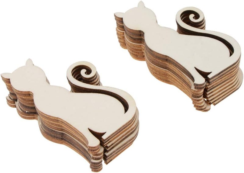 كلاراكو مجموعة من 20 قطعة من بطاقات هدايا خشبية غير مكتملة، مثالية لتزيين سجلات القصاصات وصنع البطاقات والأعمال اليدوية - قطة، 6.8 × 4.2 × 0.2 سم - Image 1