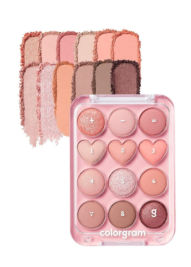 COLORGRAM Pin Point Eyeshadow Palette 01 PeachCoral UltraBlendable Matte Glitter Shimmer Shades for Daily Makeup KBeauty Eye Palette with EasytoUse Calculator Design