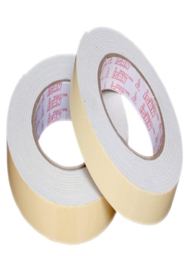 ISAN® Double Sided White Foam Tape, Mounting Tape Heavy Duty, Strong Adhesive, Weatherproof for DIY Craft, Cushioning, Padding, Home Office Décor 24mm (1" Approx) x 5m Set of 2 Pcs. - Image 1