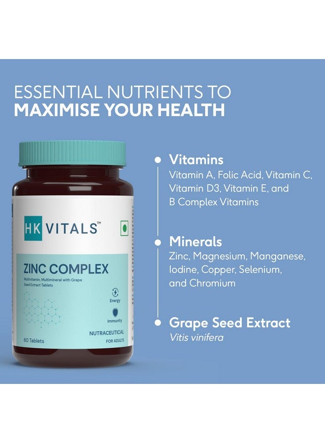 HEALTHKART مكملات الزنك من Hk Vitals مع فيتامين C وفيتامين D3 ومجموعة الفيتامينات والمعادن لتعزيز المناعة للبالغين 60 قرص زنك - Image 5