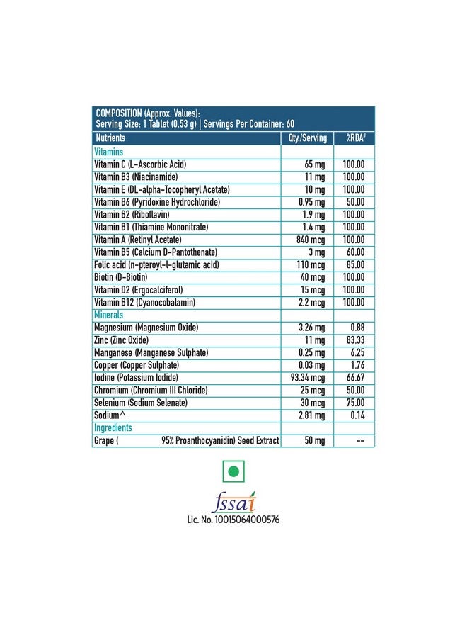 HEALTHKART مكملات الزنك من Hk Vitals مع فيتامين C وفيتامين D3 ومجموعة الفيتامينات والمعادن لتعزيز المناعة للبالغين 60 قرص زنك - Image 2