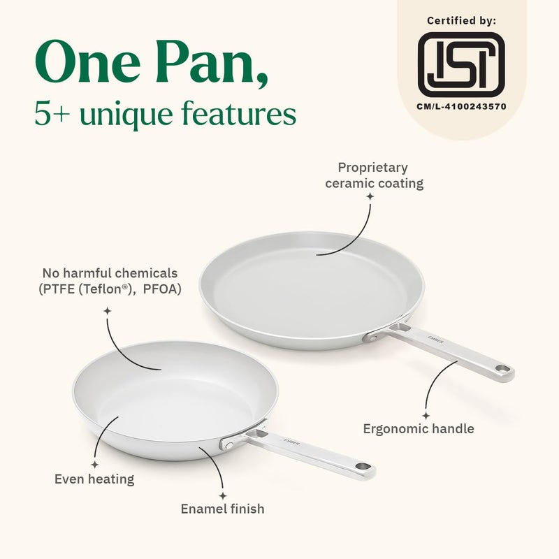 Ember Cookware Arcilla Ceramic Non Stick Cookware Set of 2 | Frying Pan 24cm & Tawa 28cm | ISI Certified | Non Toxic Ceramic Cookware | Gift Set of 2 | Steel Handle | PFAS & PTFE Free | Grey - Image 2