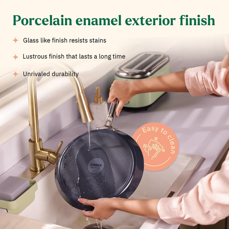 Ember Cookware Arcilla Ceramic Non Stick Cookware Set of 2 | Frying Pan 24cm & Tawa 28cm | ISI Certified | Non Toxic Ceramic Cookware | Gift Set of 2 | Steel Handle | PFAS & PTFE Free | Grey - Image 5